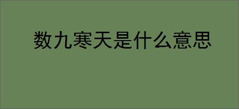 数九寒天是什么意思
